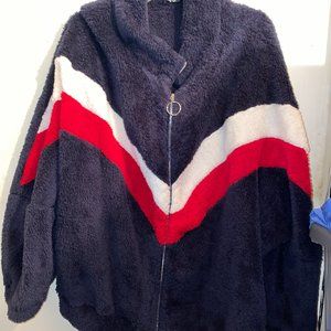 Chevron Zip Up Teddy Jacket from SHEIN